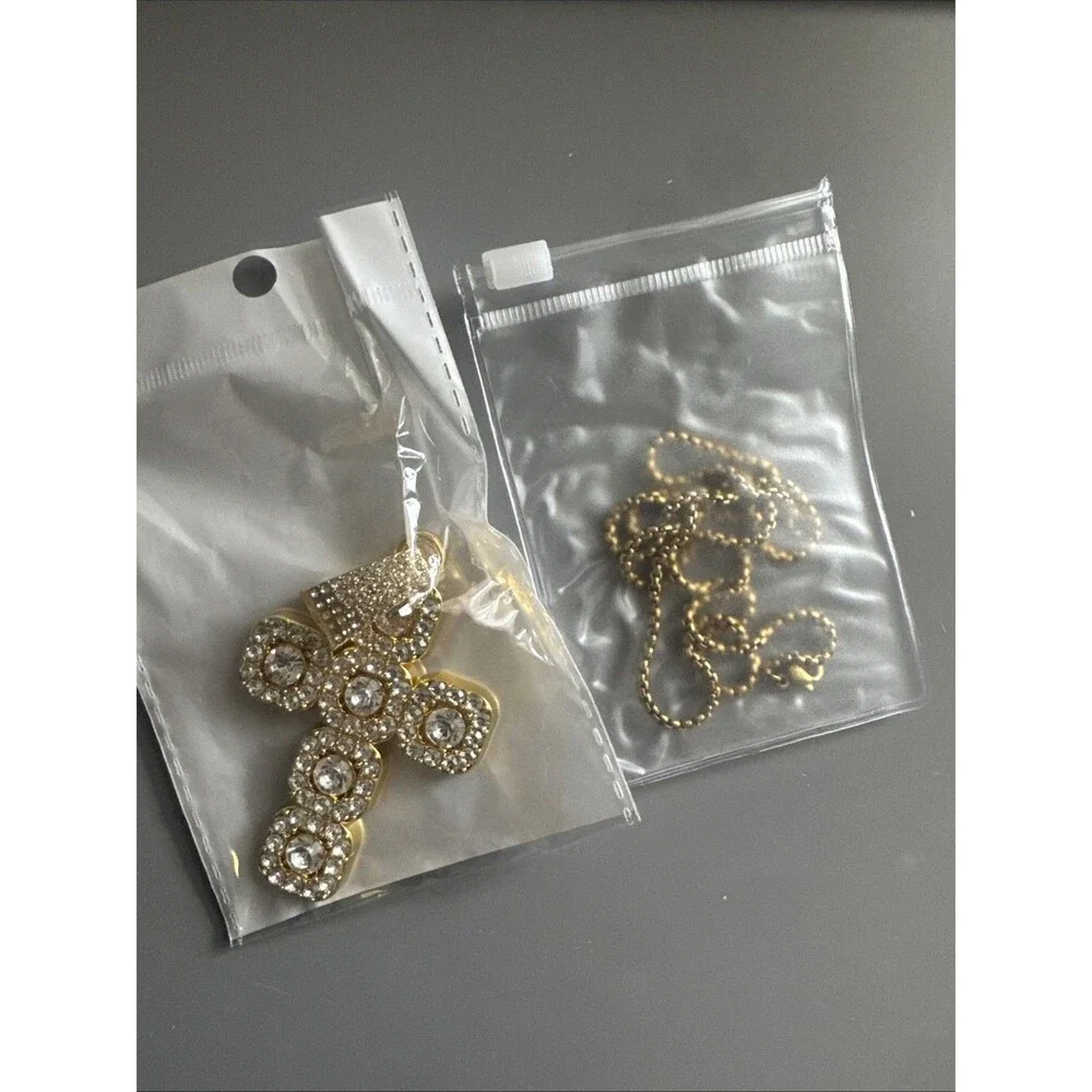 Gold Plated Cross Pendant Cubic Zirconia 24 Inch Necklace Unisex Hip Hop Gift